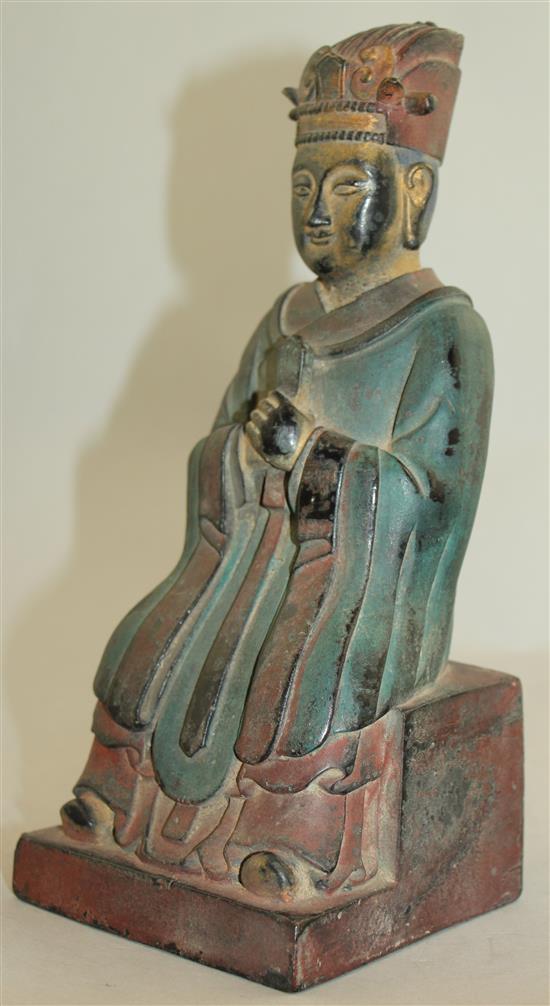 A Chinese polychrome bronze seated figure of the Jade Emperor, 25cm